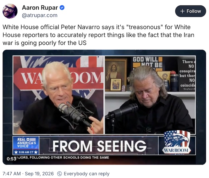Aaron Rupar on Bluesky; White House official Peter Navarro says it's 