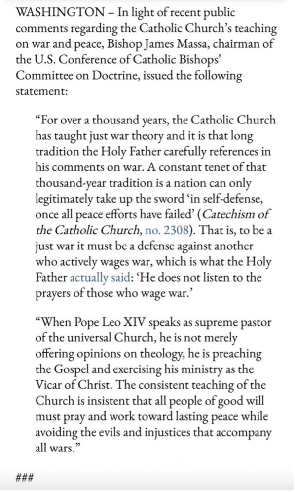 Statement by Bishop James Massa, chairman of the U.S Conference of Catholic Bishops' Committee on Doctrine