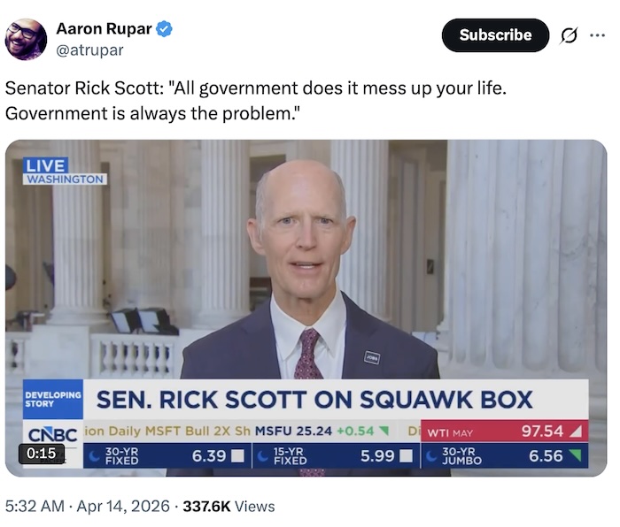 Aaron Rupar on X.com; Senator Rick Scott: 