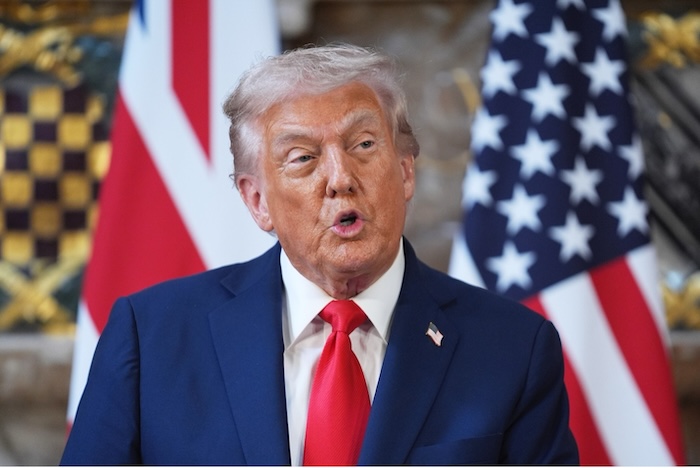 President Donald Trump at a press conference in England on Thursday. Evan Vucci/AP