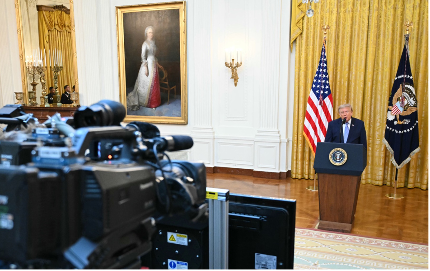 Donald Trump speaking in the East Room of the White House on Thursday night. Saul Loeb/Pool via AP