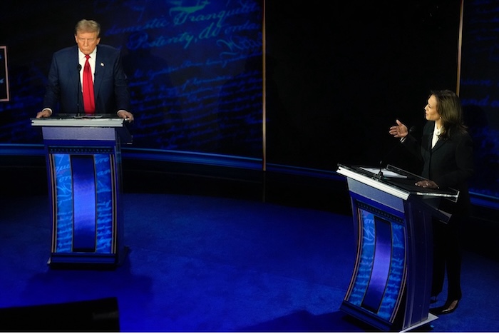 Donald Trump and Kamala Harris at a presidential debate on September 10, 2024, in Philadelphia. Alex Brandon/AP