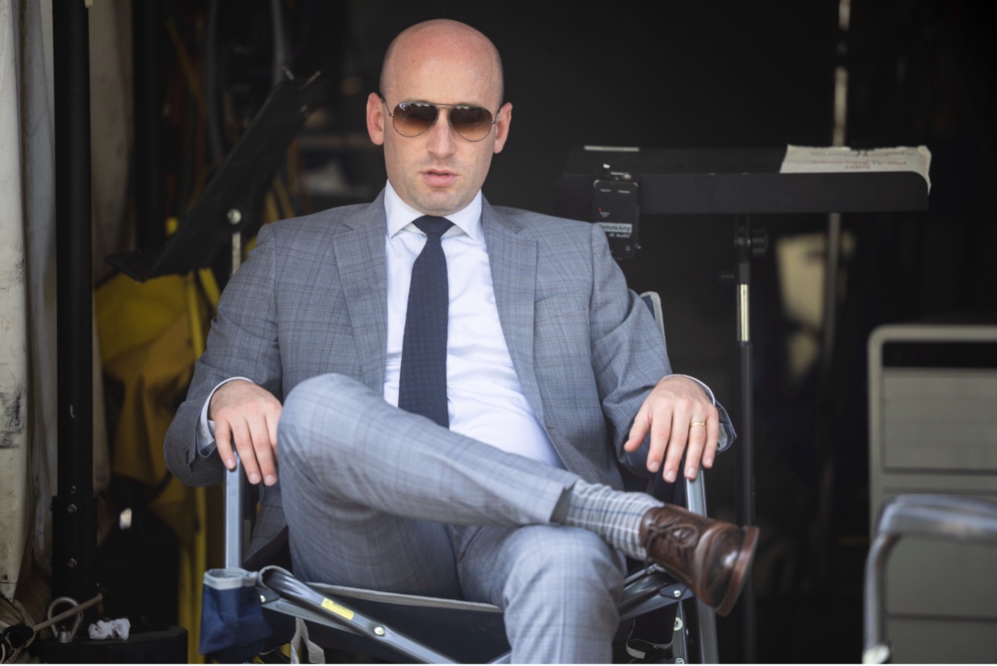 White House Deputy Chief of Staff Stephen Miller waiting to give a television interview outside the White House on September 5. Francis Chung/AP