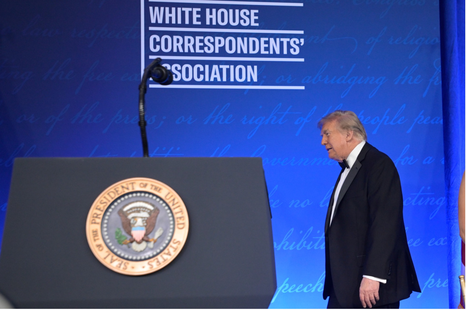 President Donald Trump at the White House Correspondents' Association Dinner on Friday. Rod Lamkey, Jr./AP