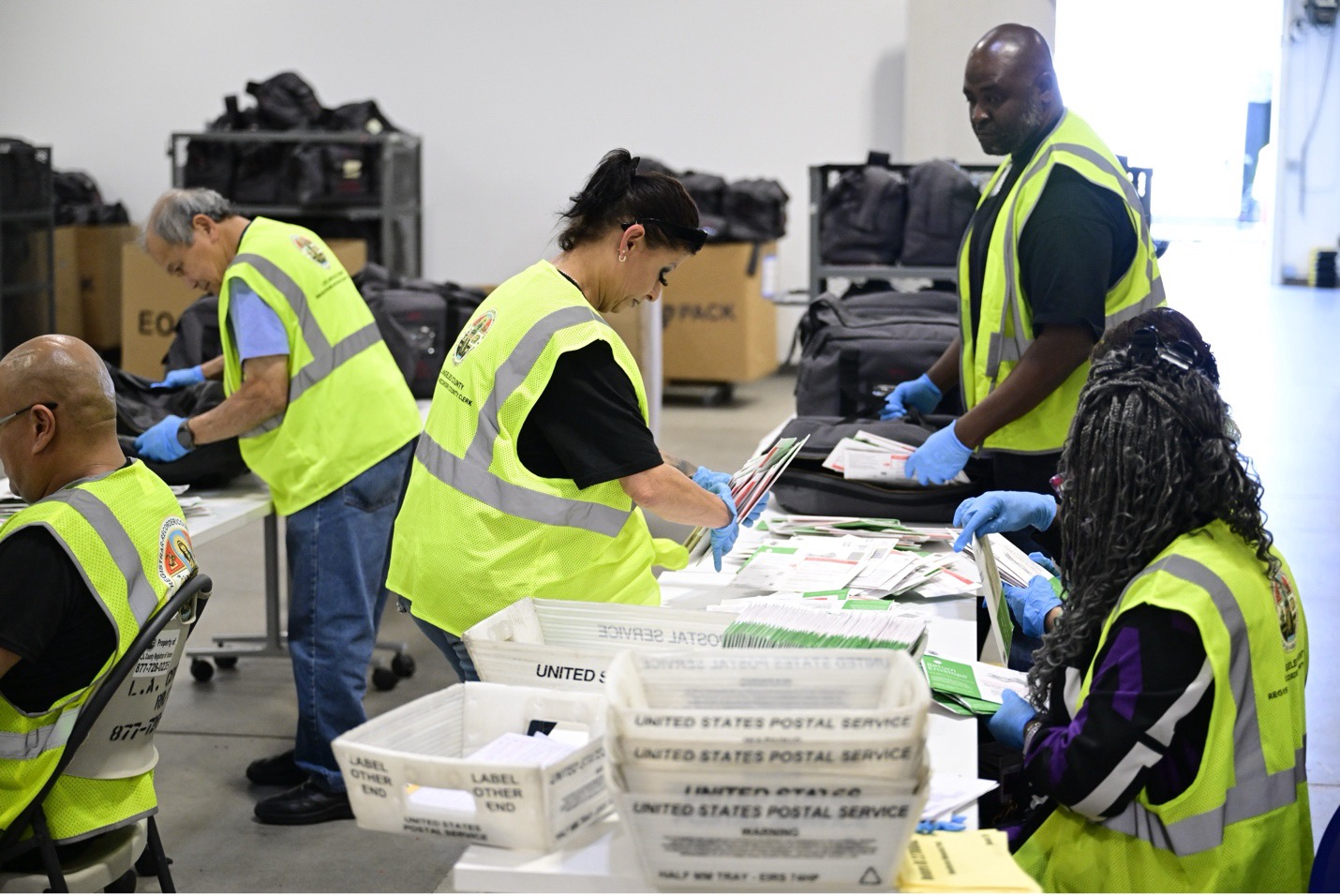 Los Angeles County election workers processing ballots on June 2. Weston Hancock/Sipa/AP