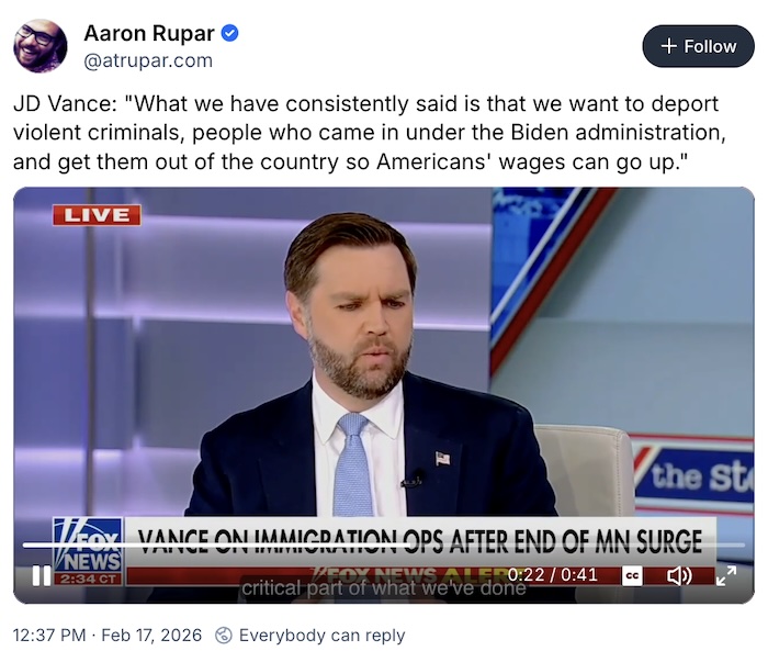 Aaron Rupar on Bluesky; JD Vance: 
