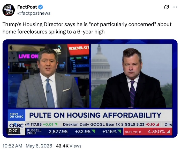 Fact Post News on X.com; Trump's Housing Director says he is 