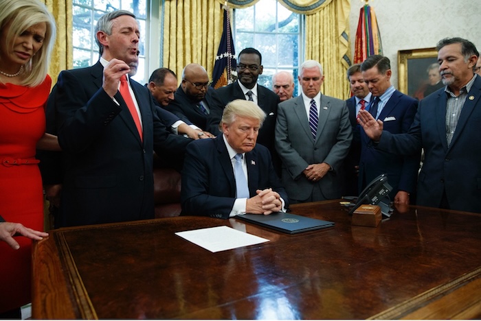 Evangelical leaders with President Donald Trump in the Oval Office on September 1, 2017. Evan Vucci/AP