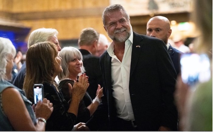 GOP gubernatorial candidate Victor Marx greets his supporters on June 30 in Larkspur, Colorado. Christian Murdock/the Gazette via AP