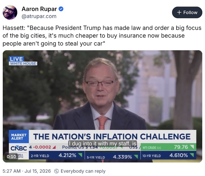 Aaron Rupar on Bluesky; Hassett: 