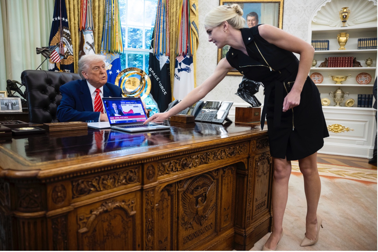 President Donald Trump and Natalie Harp in the Oval Office on May 30, 2025. Francis Chung/POLITICO via AP