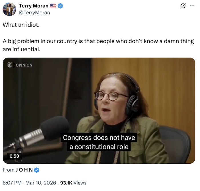 Terry Moran on X.com; What an idiot.   A big problem in our country is that people who don’t know a damn thing are influential.