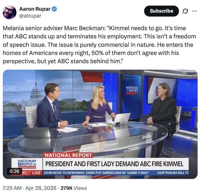 Aaron Rupar on X.com; Melania senior adviser Marc Beckman: 