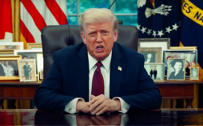 President Donald Trump speaking in the Oval Office on Wednesday. White House video