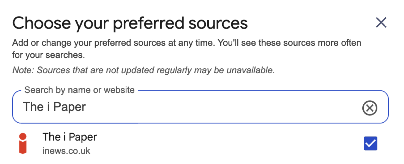 Choose your preferred sources on Google. Links to feature