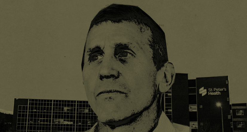 Photo illustration shows Dr. Thomas C. Weiner in front of the St. Pete's Health building