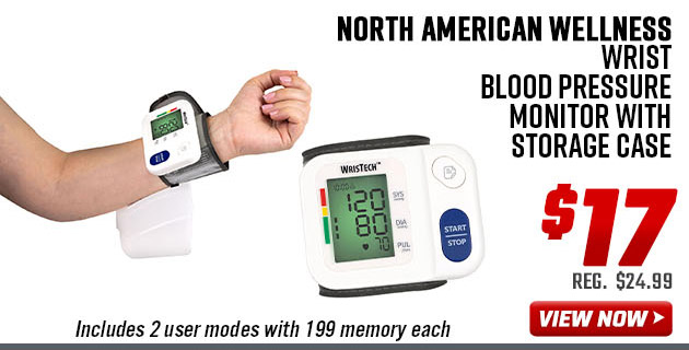 North American Wellness Wrist Blood Pressure Monitor with Storage Case