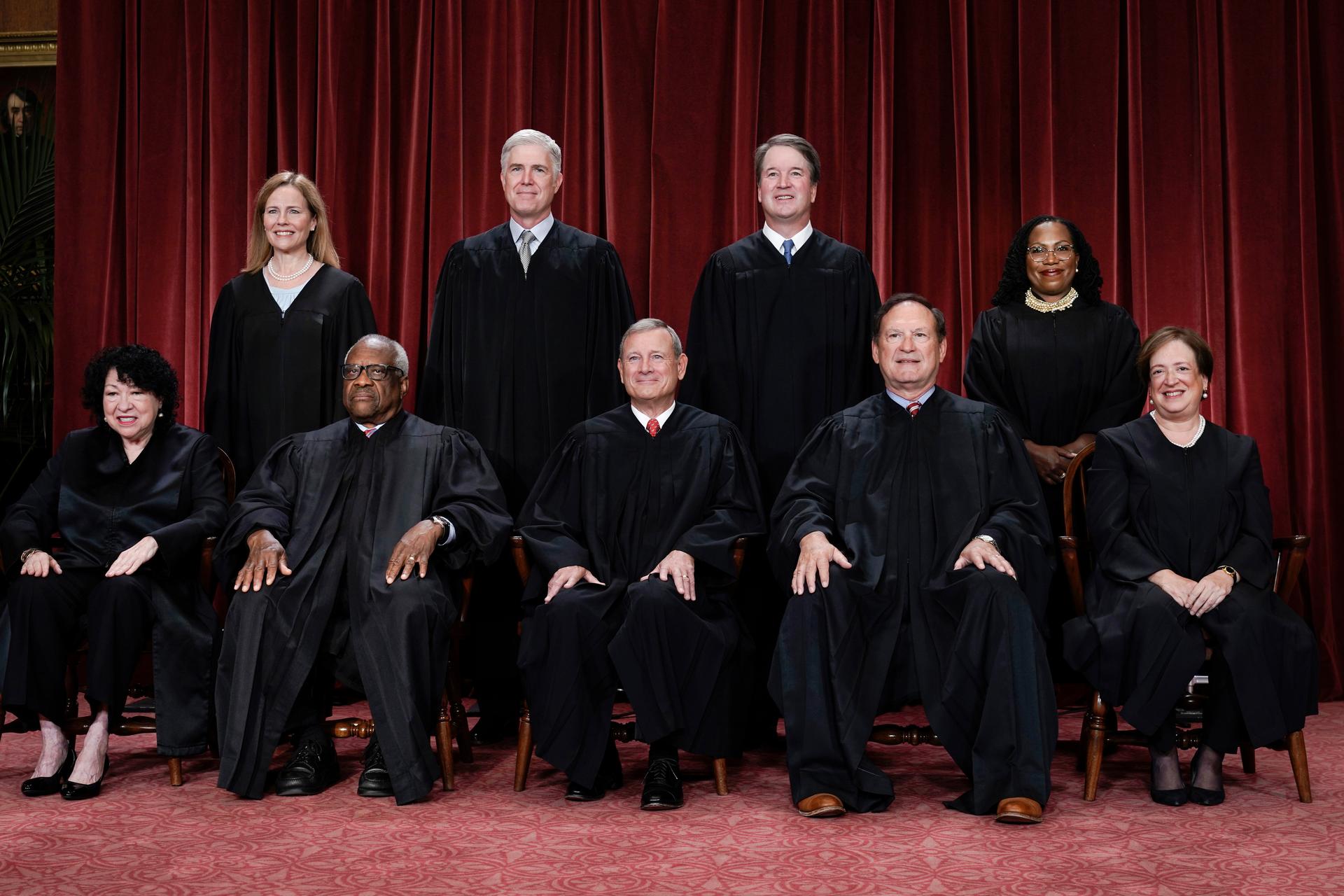 Members of the Supreme Court sit for a group portrait in October 2022. (AP Photo/J. Scott Applewhite)