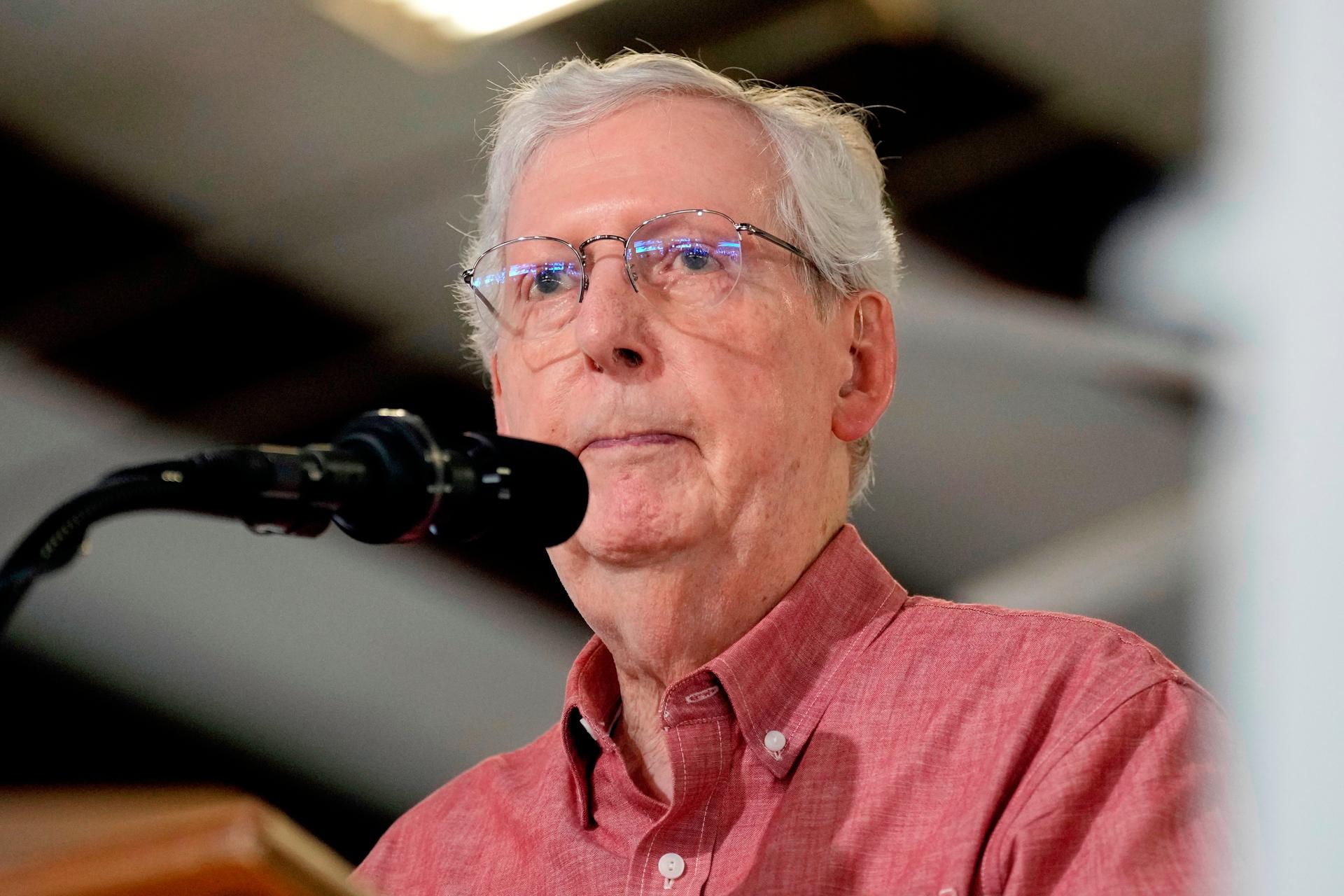 Sen. Mitch McConnell, R-Ky., speaks at an event in 2025, in Fancy Farm, Ky.