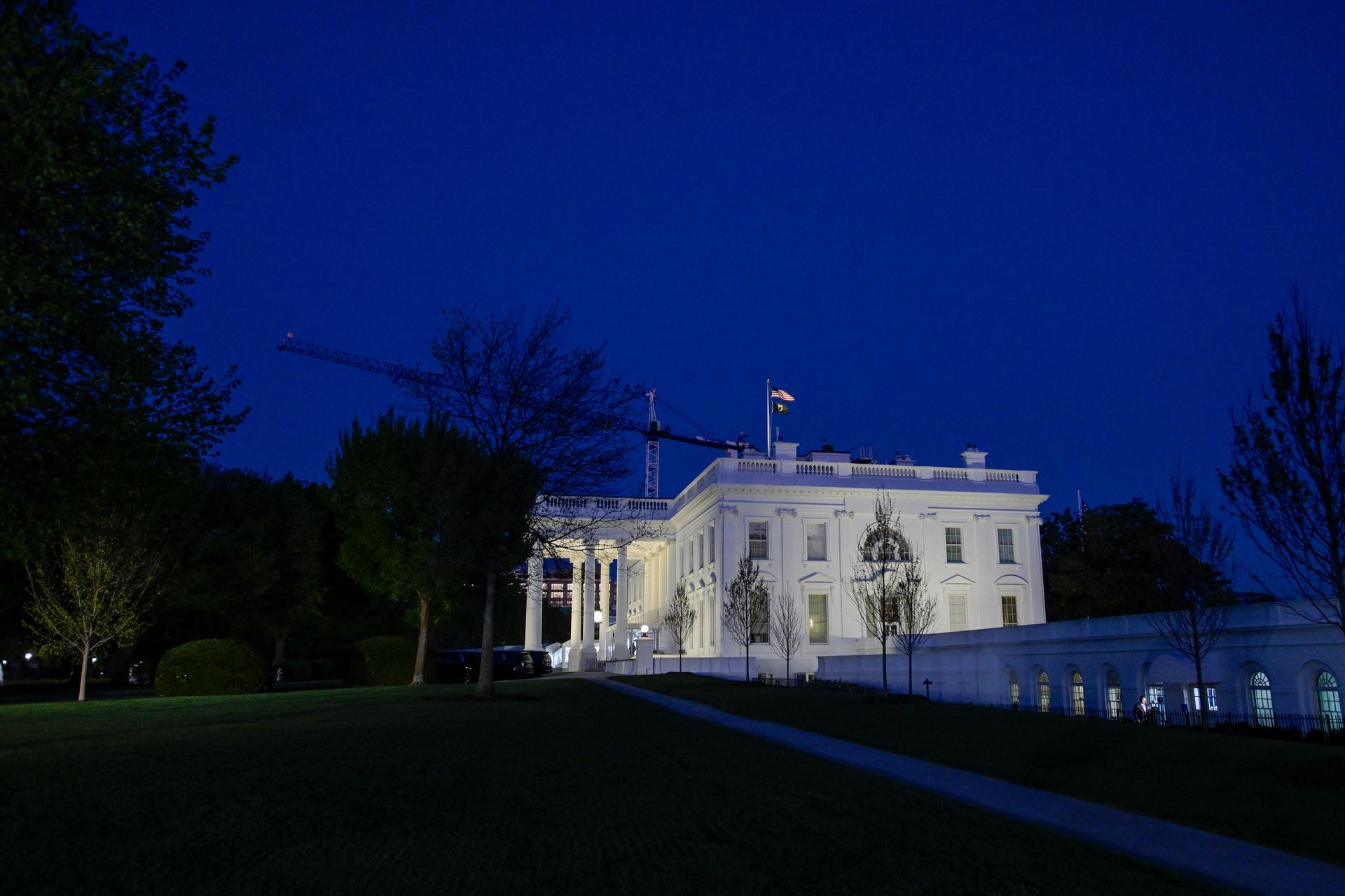 The White House is seen in Washington, Tuesday, at 8:00 p.m. EDT.