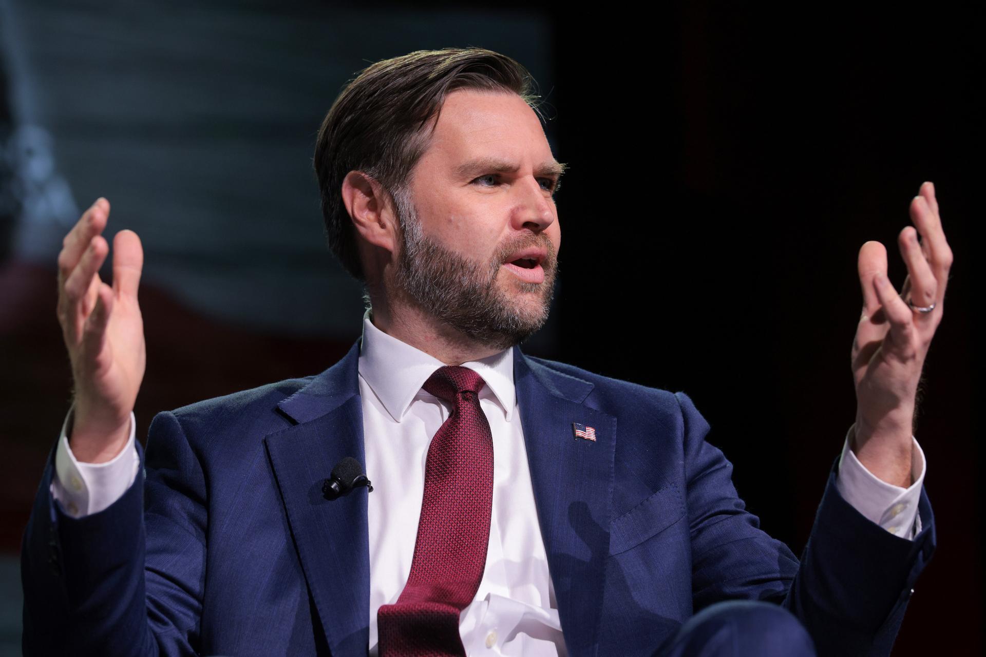 Vice President JD Vance speaks during a Turning Point USA event at Akins Ford Arena at the Classic Center in Athens, Ga., Tuesday. 