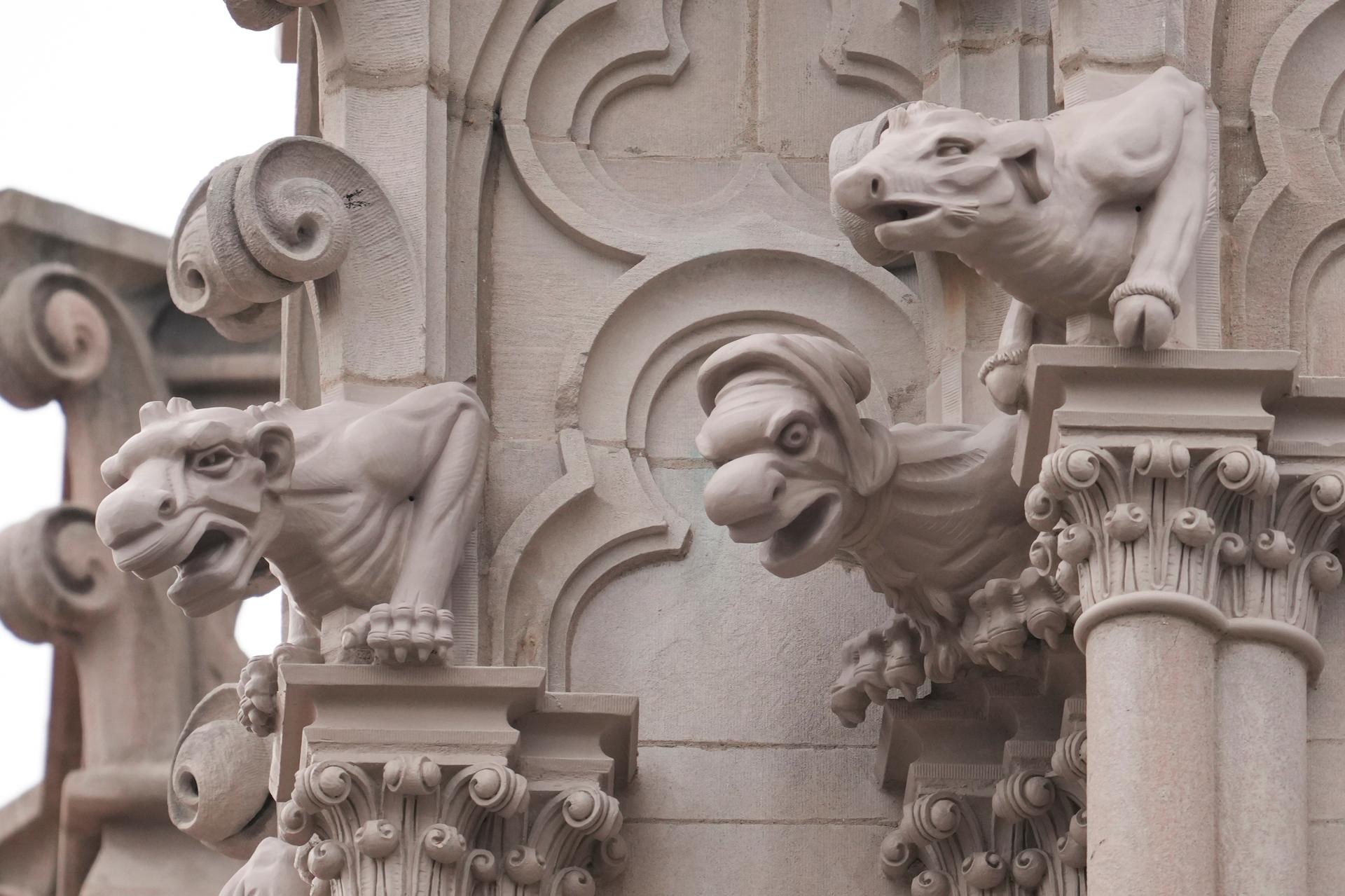 A general view of gargoyles on the Cathedral Basilica of the Assumption, Jan. 8, 2026, in Covington, Kentucky.