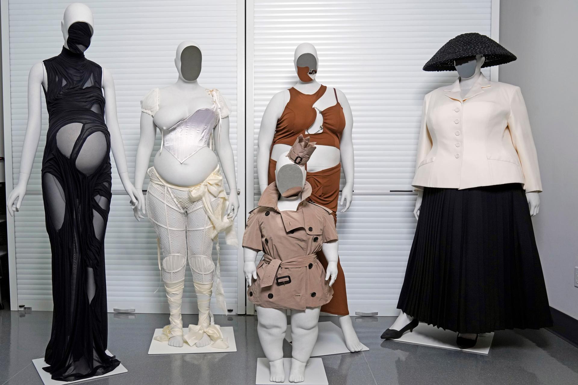Mannequins are displayed in a room at the Metropolitan Museum of Art during preparations for the Met Gala exhibit 