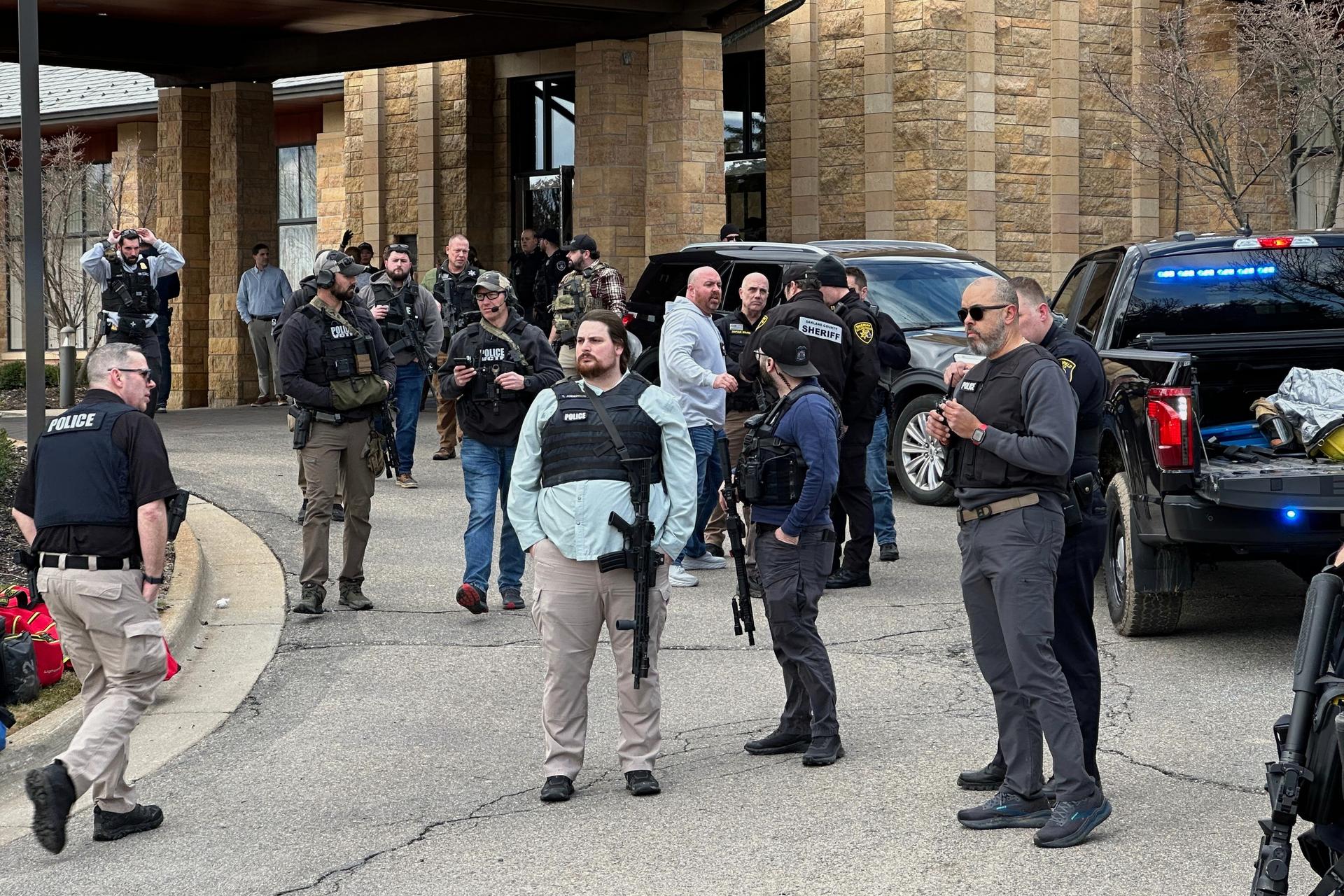 Law enforcement respond to a call at Temple Israel synagogue on Thursday in West Bloomfield Township, Mich. (AP Photo/Corey Williams).