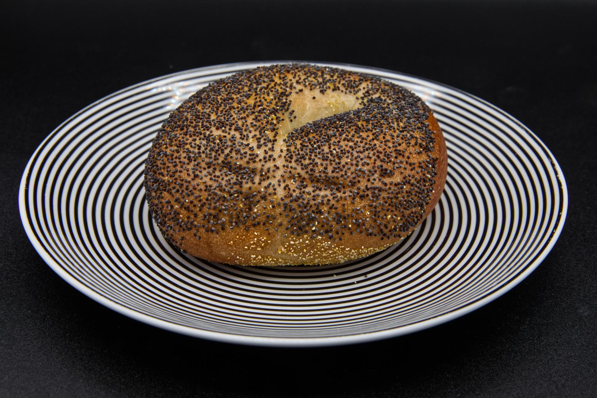 A poppy seed bagel. 