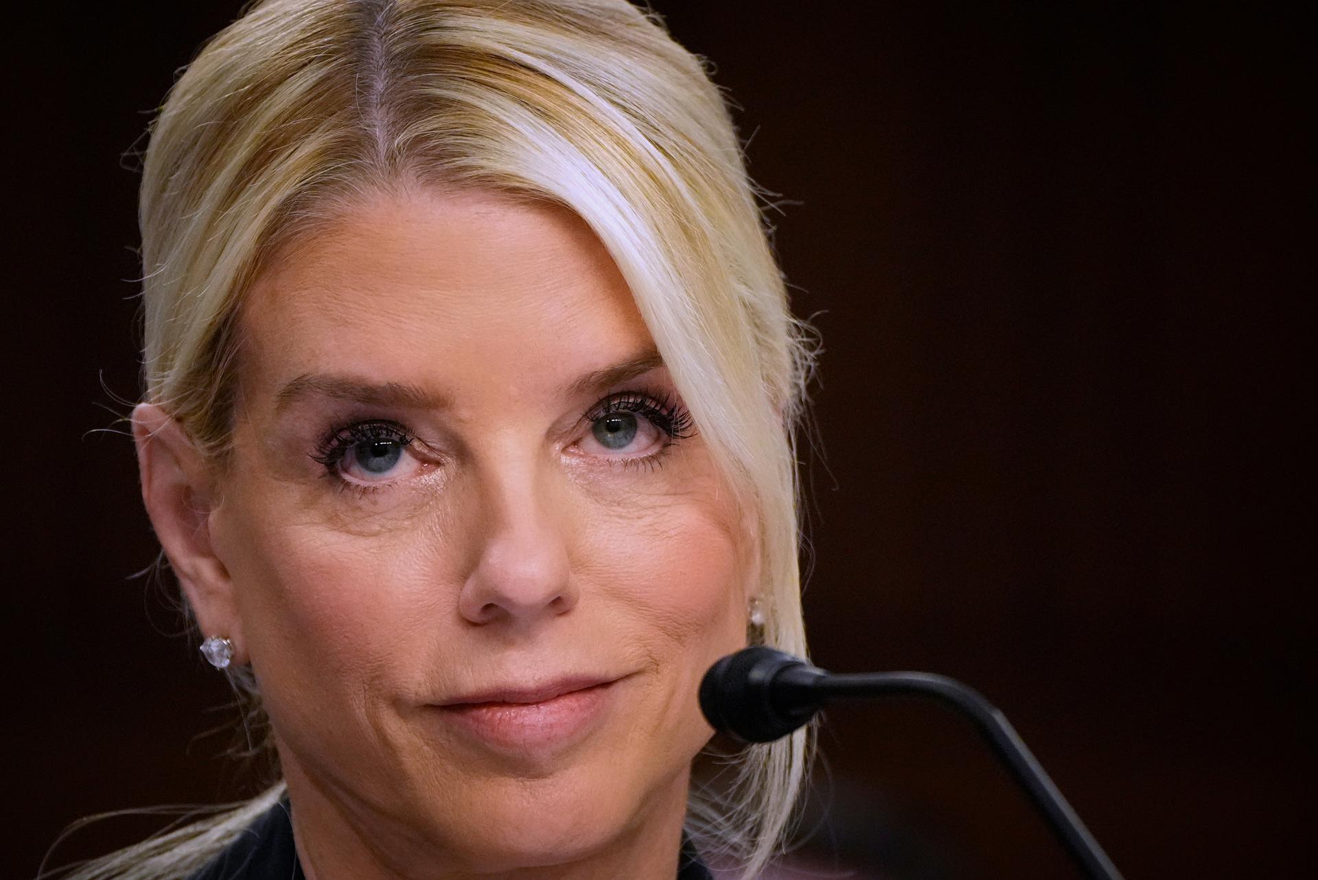 Attorney General Pam Bondi appears before a Senate Judiciary Committee oversight hearing on Tuesday. (AP Photo/Mark Schiefelbein)