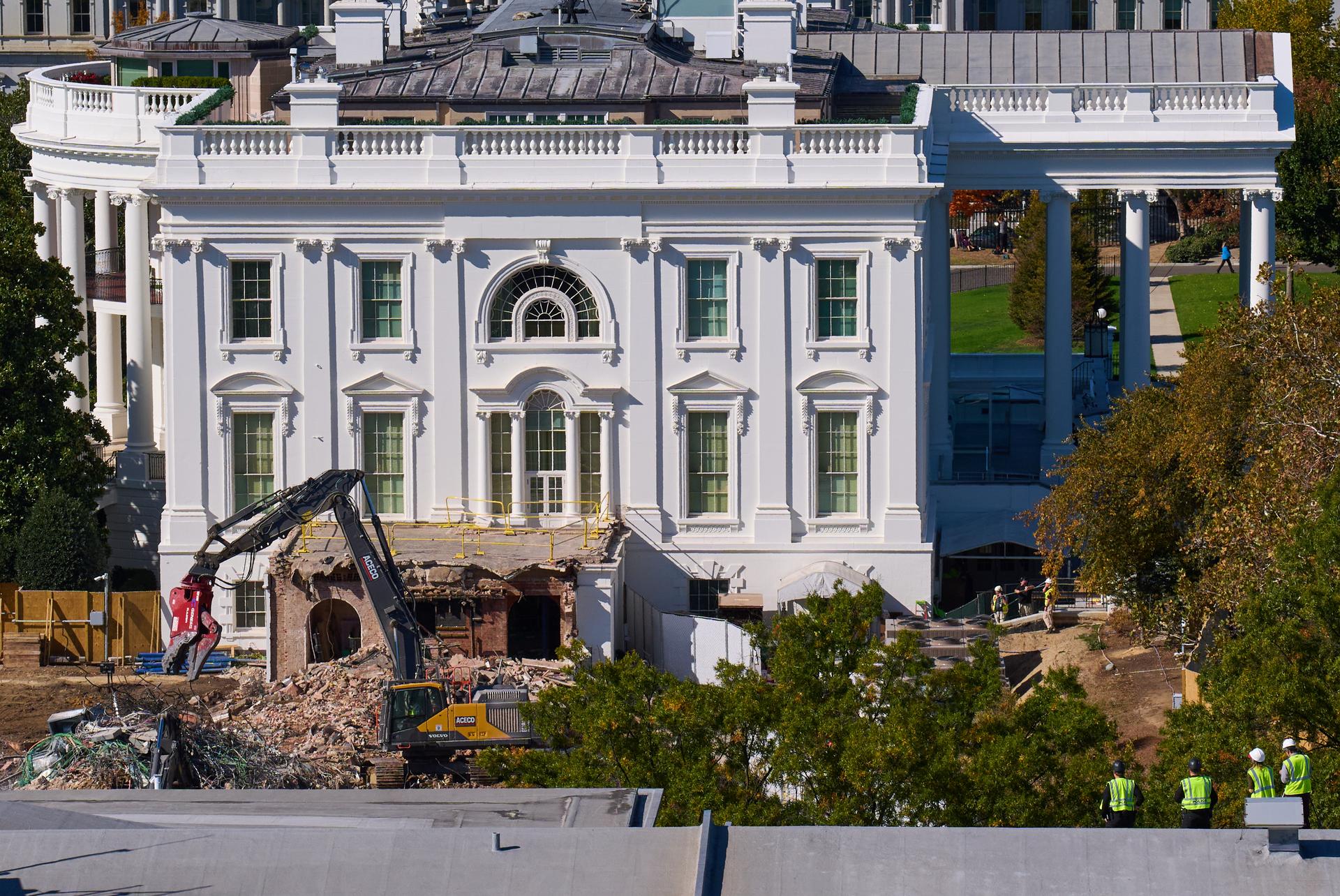 Work continues on a largely demolished part of the East Wing of the White House on Thursday. (AP Photo/Jacquelyn Martin)