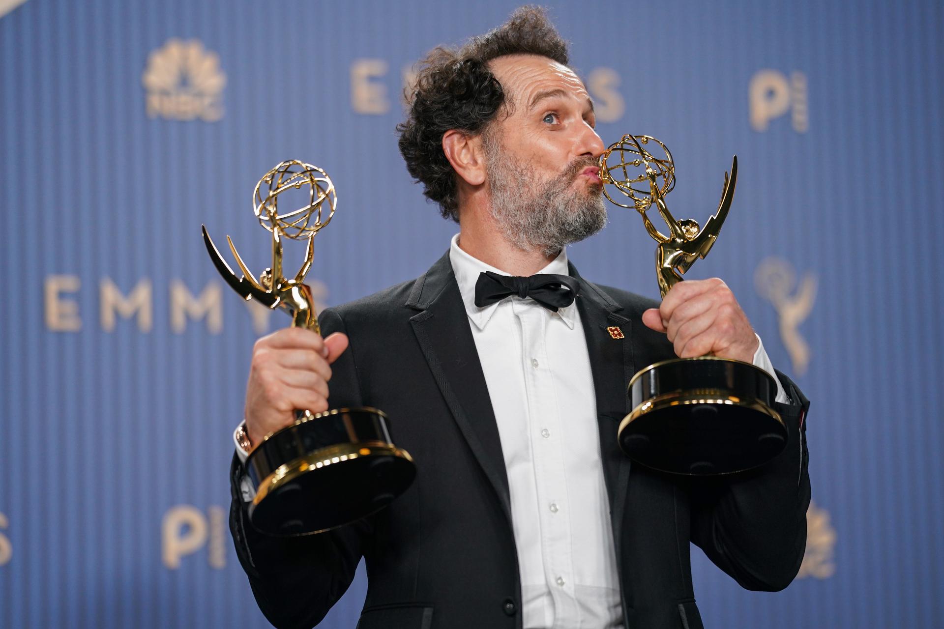 Matthew Rhys poses during the 78th Emmy Awards on Monday, in Los Angeles. 
