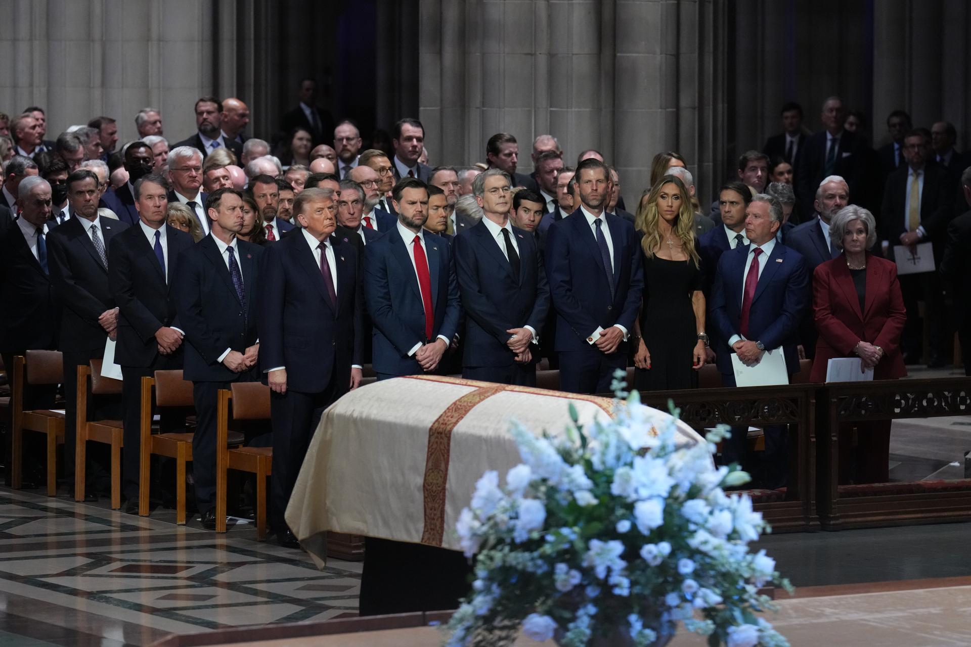 President Donald Trump, Vice President JD Vance and other guests attend the funeral of Sen. Lindsey Graham, R-S.C., Tuesday, at the Washington National Cathedral.