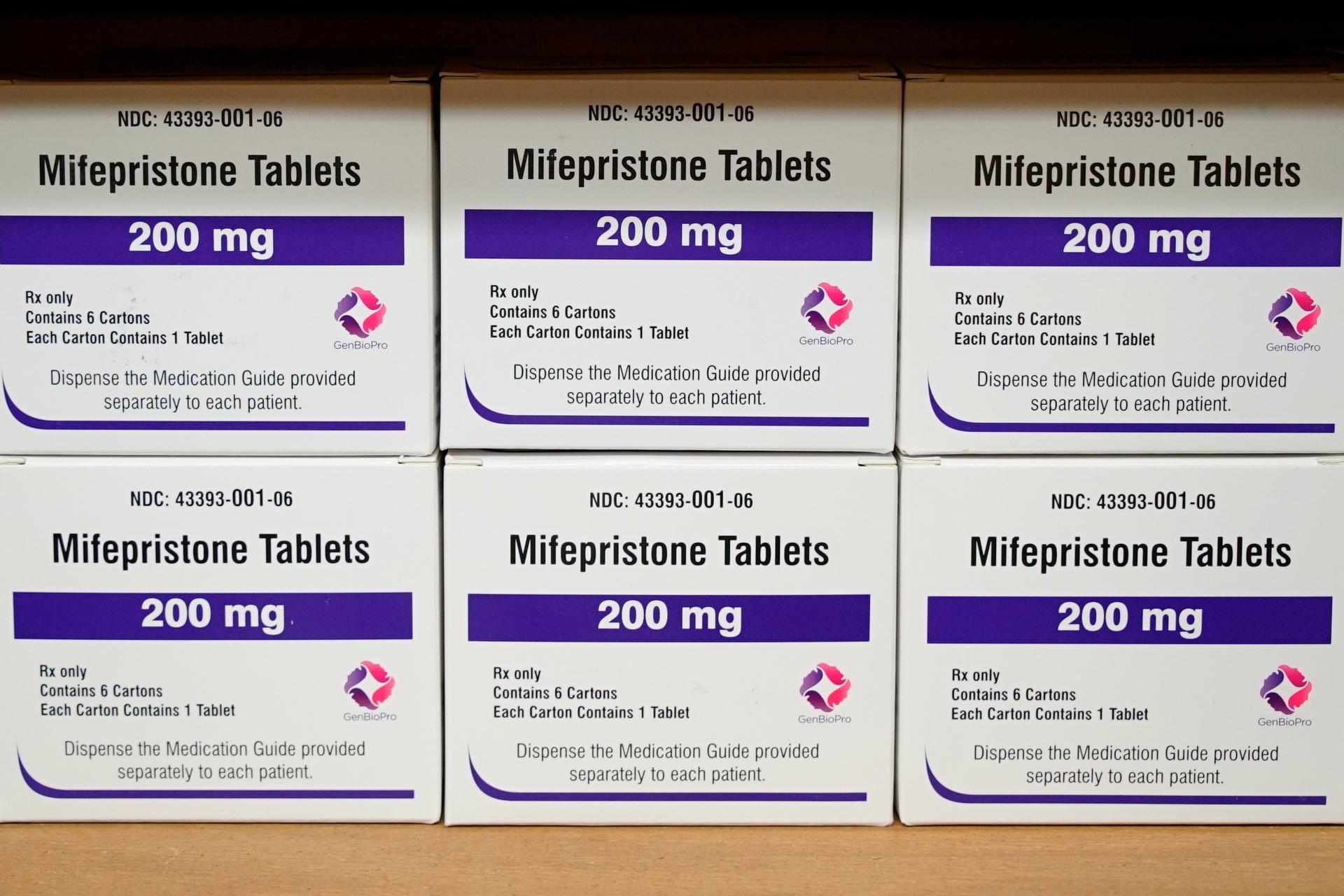 Boxes of mifepristone on a shelf at the West Alabama Women’s Center in Tuscaloosa, Ala., 2022. 