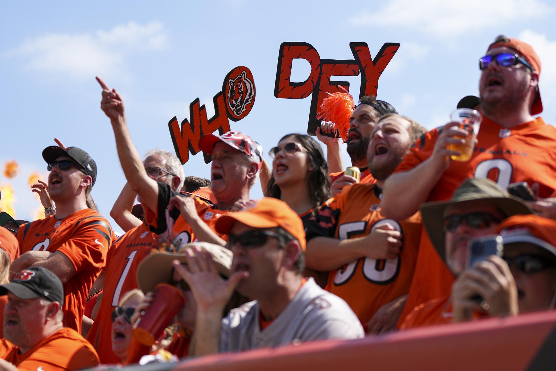 Cincinnati Bengals fans cheer prior to an NFL football game against the Jacksonville Jaguars on Sunday. (AP Photo/Jeff Dean)