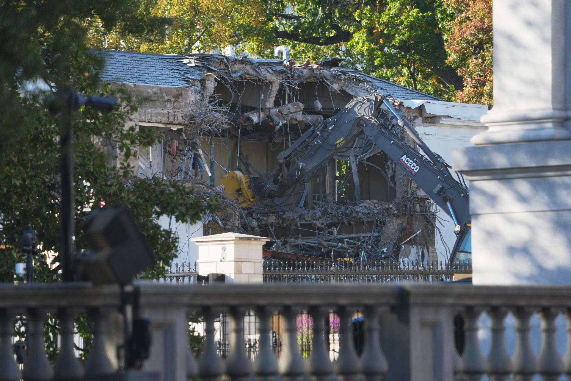 Work begins on the demolition of a part of the East Wing of the White House, Monday, in Washington, before construction of a new ballroom.