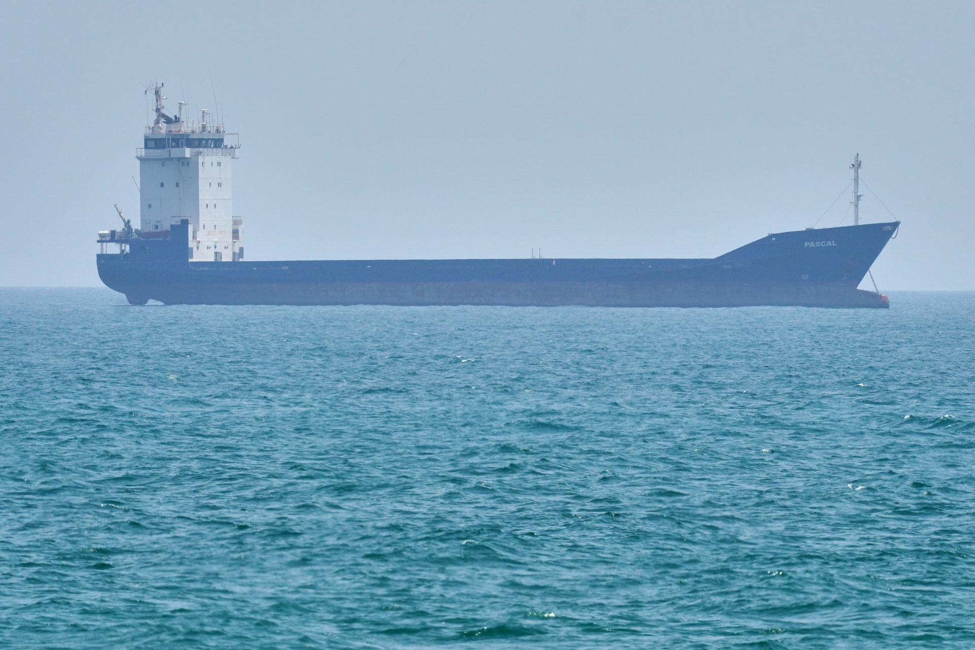 A tanker sits anchored in the Strait of Hormuz off the coast of Qeshm Island, Iran, on Saturday.