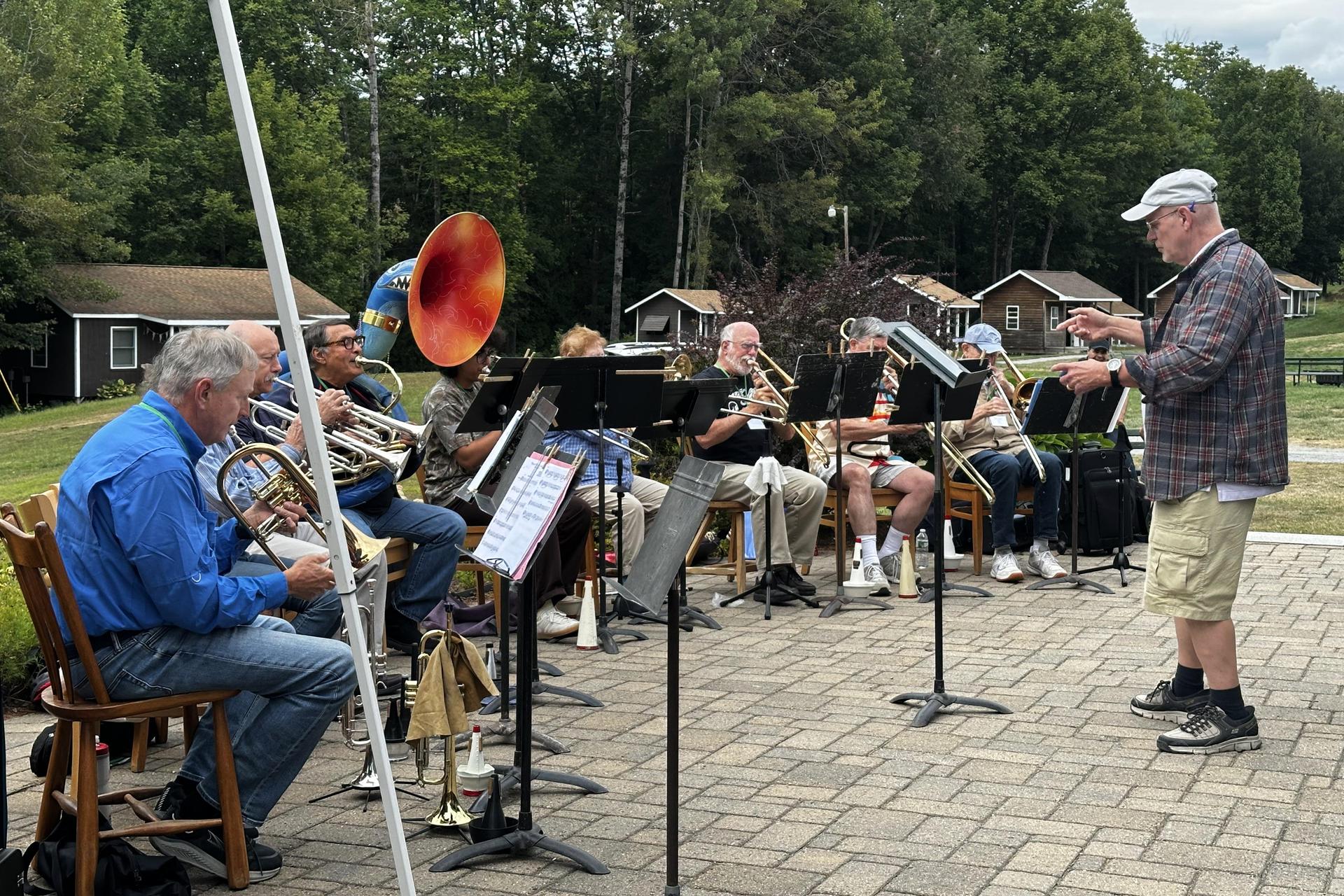 A brass ensemble performing at the New England Adult Music Camp in Sidney, Maine, in August 2025.