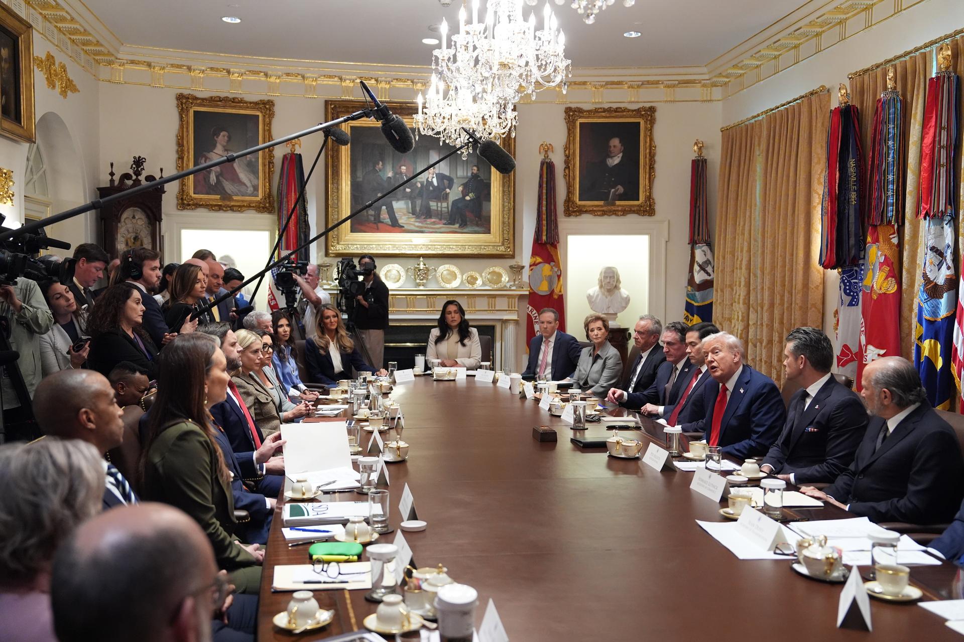 President Donald Trump speaks during a cabinet meeting on Thursday. (AP Photo/Evan Vucci)