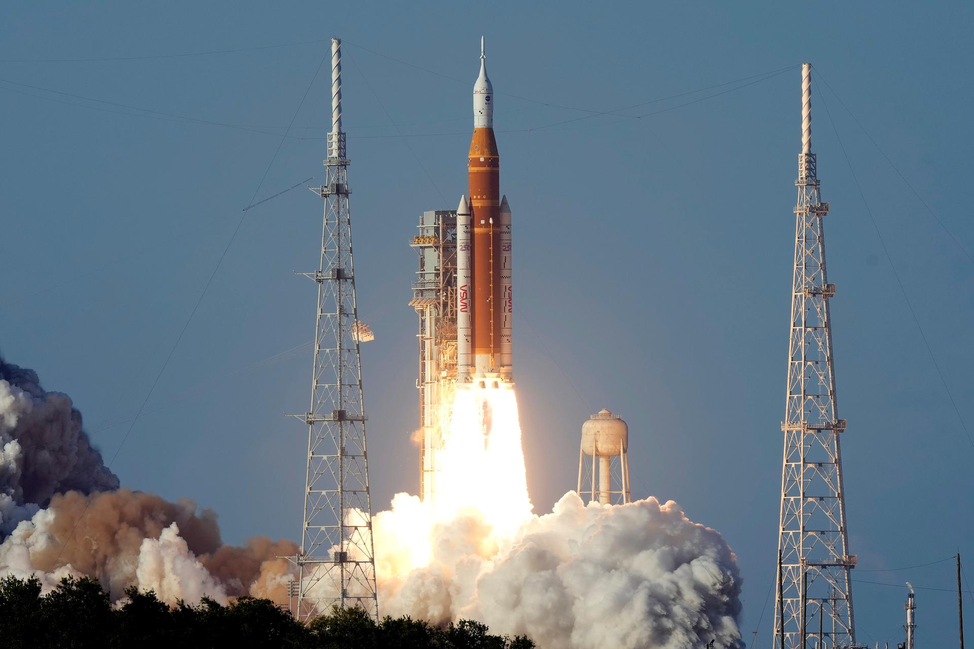 NASA’s Artemis II moon rocket lifts off from the Kennedy Space Center’s Launch Pad 39-B Wednesday, in Cape Canaveral, Fla.