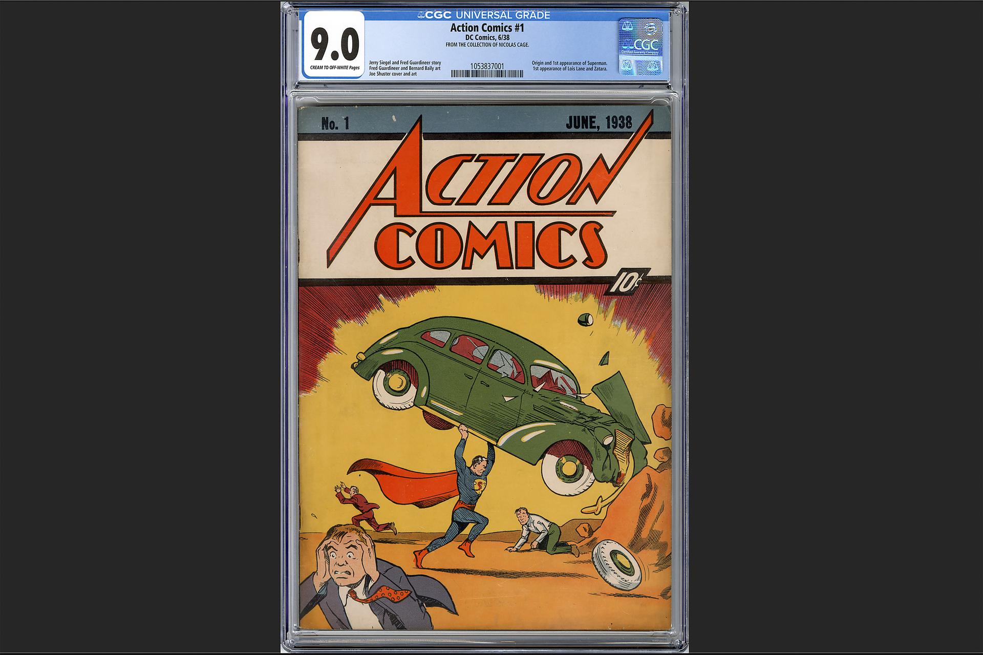 This photo shows Action Comics #1, Wednesday, in New York, a copy of a rare comic book that introduced the world to Superman which has been sold for a record $15 million.