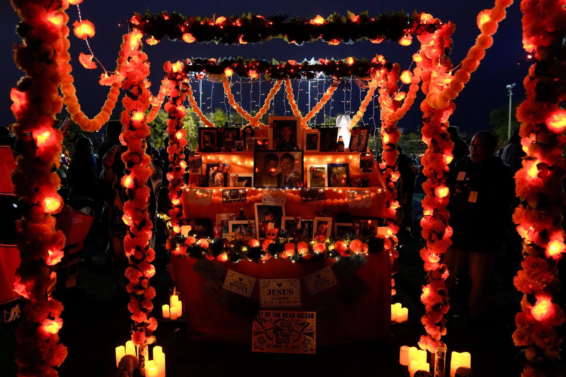 Maria Rojano's Día de Muertos ofrenda is displayed at an event at the National Museum of Mexican Art in Chicago on, Oct. 25. (AP Photo/Erin Hooley)