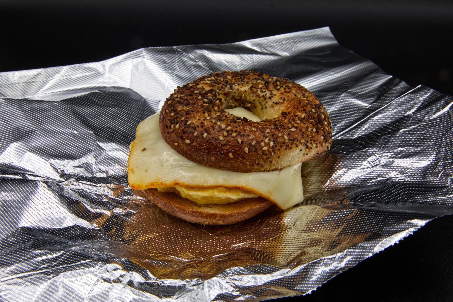 Egg and cheese on an everything bagel, right before the photographer ate it on Tuesday.