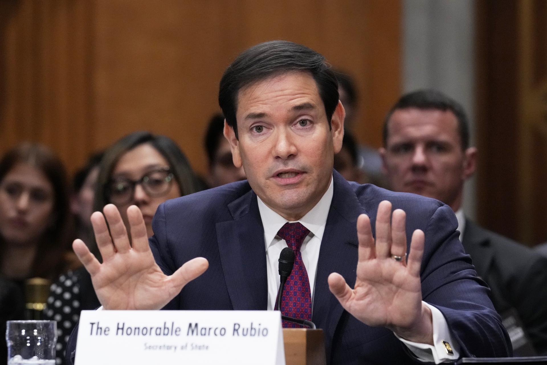 Secretary of State Marco Rubio appears before the Senate Foreign Relations Committee at the Capitol on Wednesday. (AP Photo/J. Scott Applewhite)