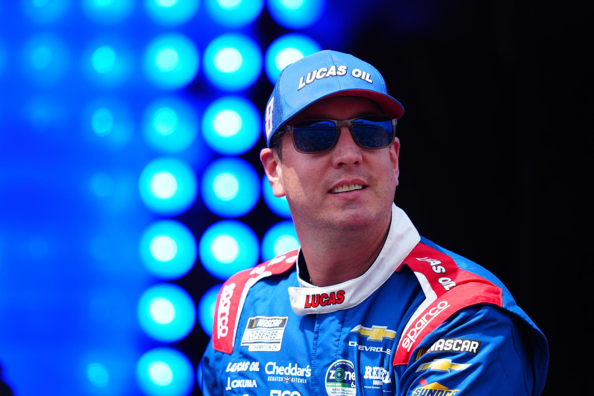 Kyle Busch is introduced during the NASCAR All-Star auto race at Dover Motor Speedway on May 17. (AP Photo/Derik Hamilton)