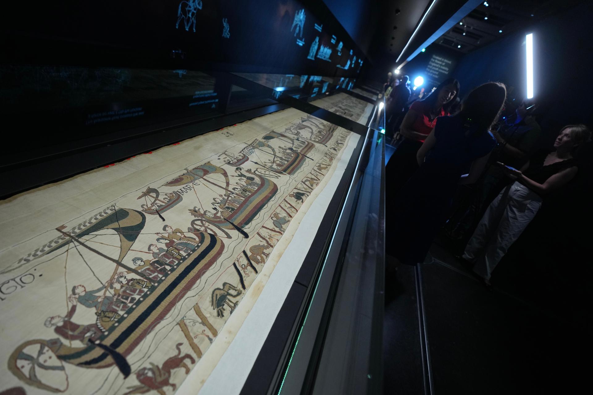 The Bayeux Tapestry is displayed at the British Museum in London, Monday. 
