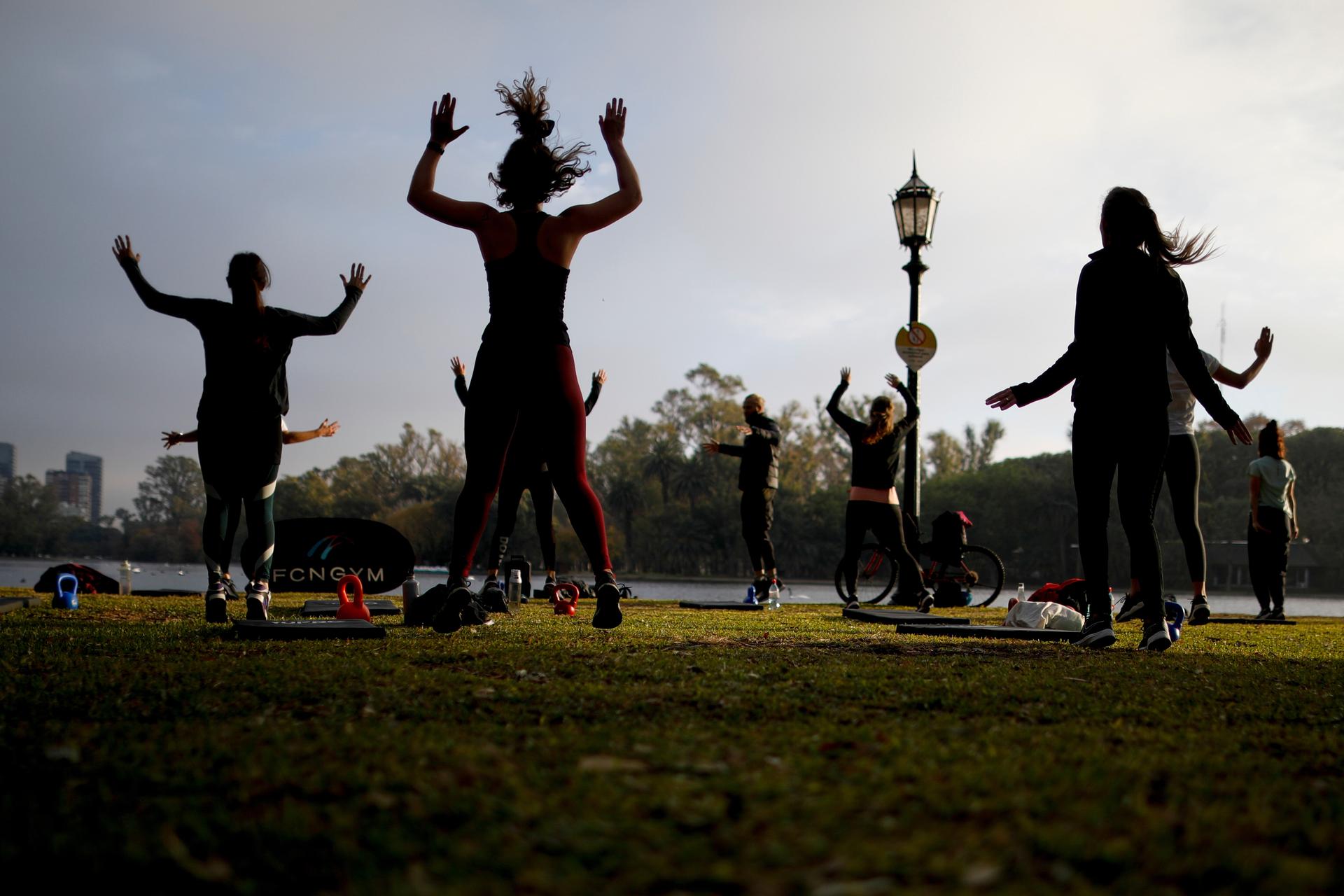 People exercise at a park in Buenos Aires, Argentina, in 2021. (AP Photo/Natacha Pisarenko)