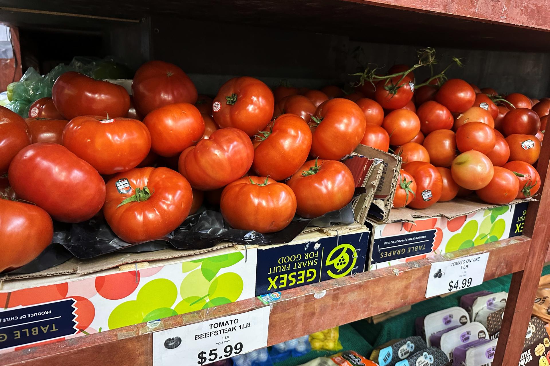Tomatoes on the shelves of a supermarket in New York on Tuesday. 