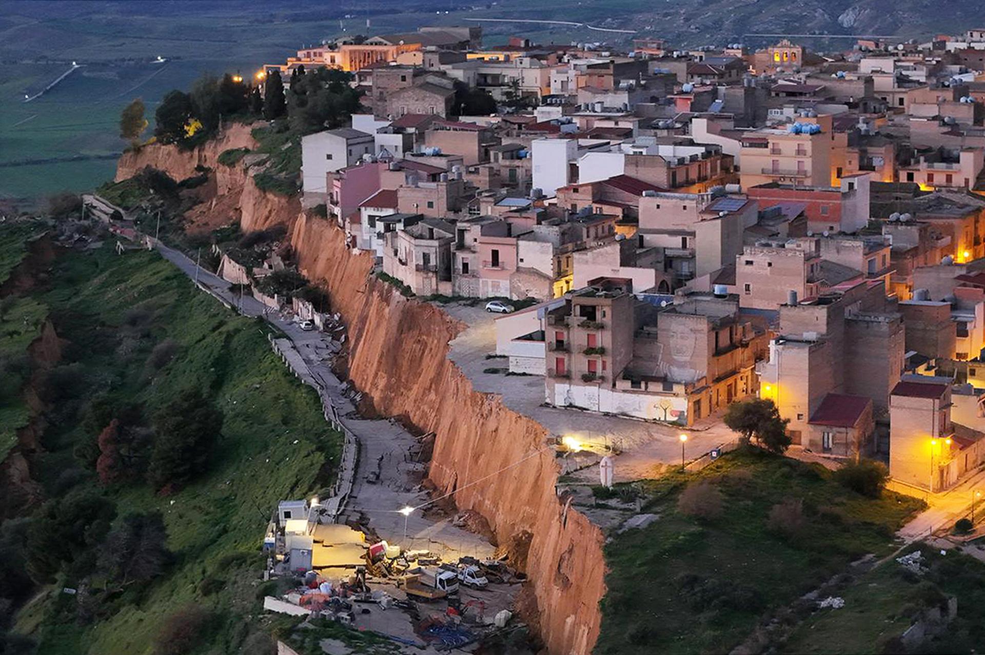 Aerial view of the village of Niscemi on Tuesday where severe storms provoked a landslide. (Alberto Lo Bianco/LaPresse via AP)