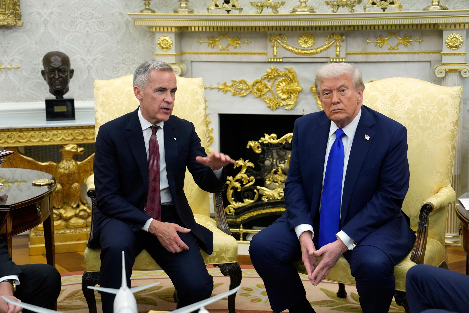 Canadian Prime Minister Mark Carney and President Donald Trump hold a press conference at the White House in Washington, D.C., 2025. 